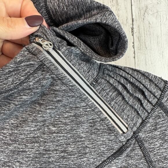 Lululemon Heathered Black Run Back On Track Pullover Hoodie Slim Fit Size 10 - Picture 3 of 15